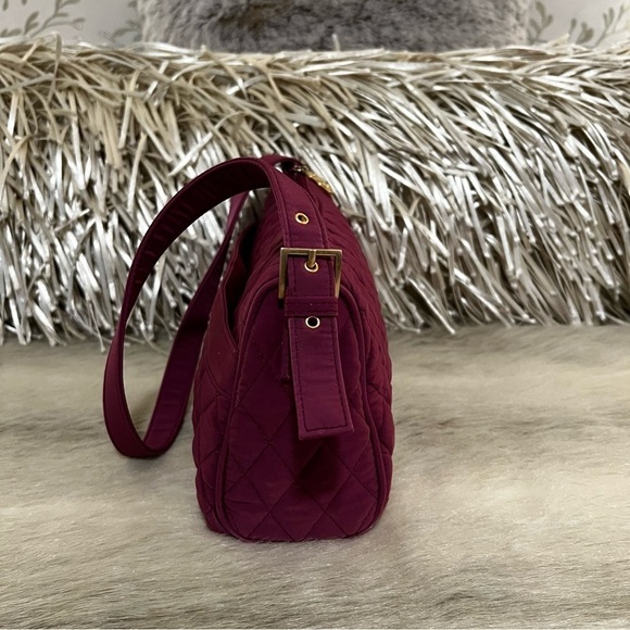 VERA BRADLEY Microfiber Hawthorn Rose Pink Small Shoulder Bag Quilted Baguette - Picture 7 of 11